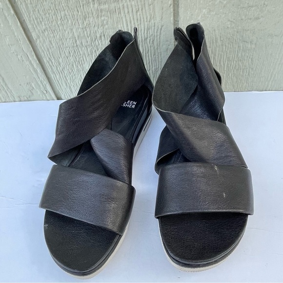 Eileen Fisher‎ Sandals Womens 9 Black Sport Tumbled Leather Wedge Heel Sneaker - Picture 14 of 16